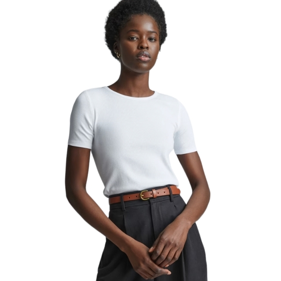 Everlane Tops - Everlane The Pima Micro-Rib Crew Tee White Supima Cotton Ribbed Top